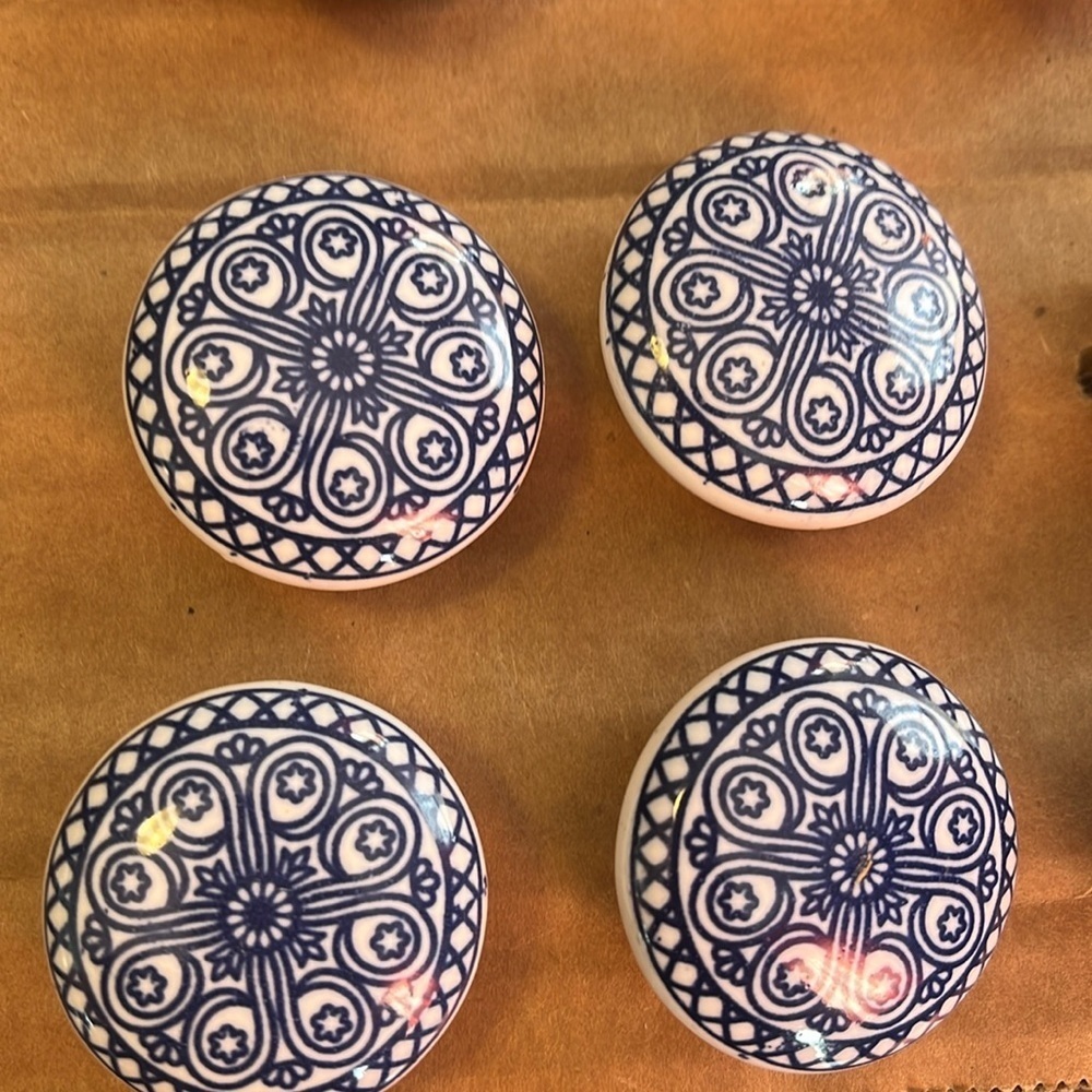 Twelve Blue and White Mosaic Ceramic Drawer Pulls 1.5” Diameter